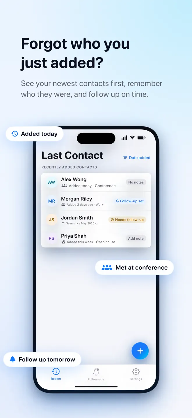 Recent contacts list — newest first
