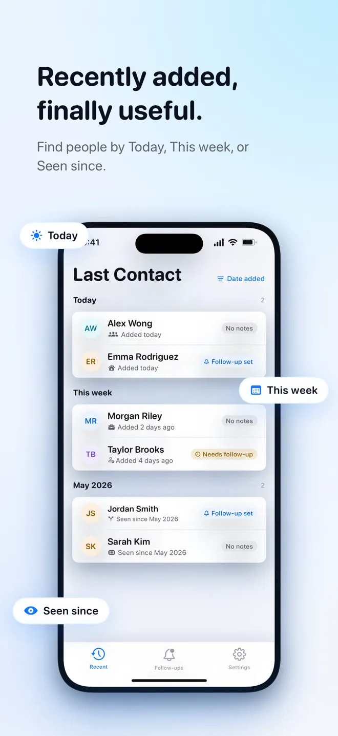Contacts grouped by Today, This week, and earlier