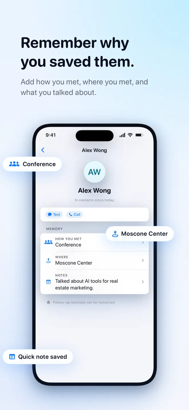 Contact detail with how and where you met