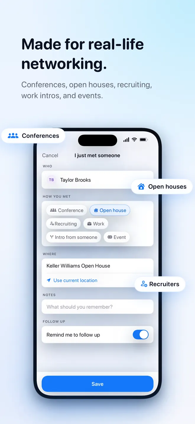 Quick-add screen for capturing a new contact